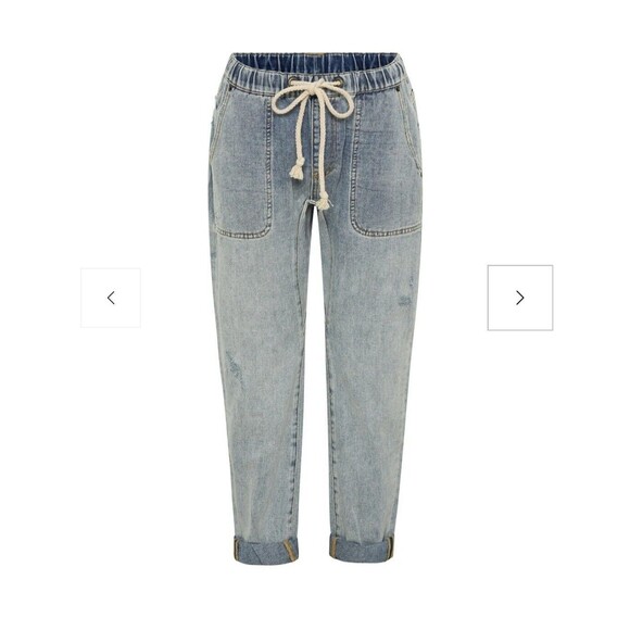 One Teaspoon Size S Montana Shabbies Drawstring Distressed Boyfriend Denim Jeans - Picture 3 of 16